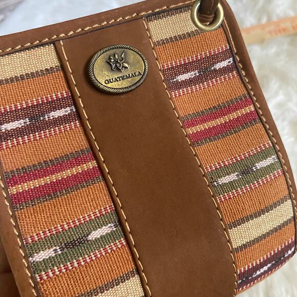 Guatemala Crossbody Handmade Canvas Leather Woven Striped Boho Bag Purse - Picture 5 of 7